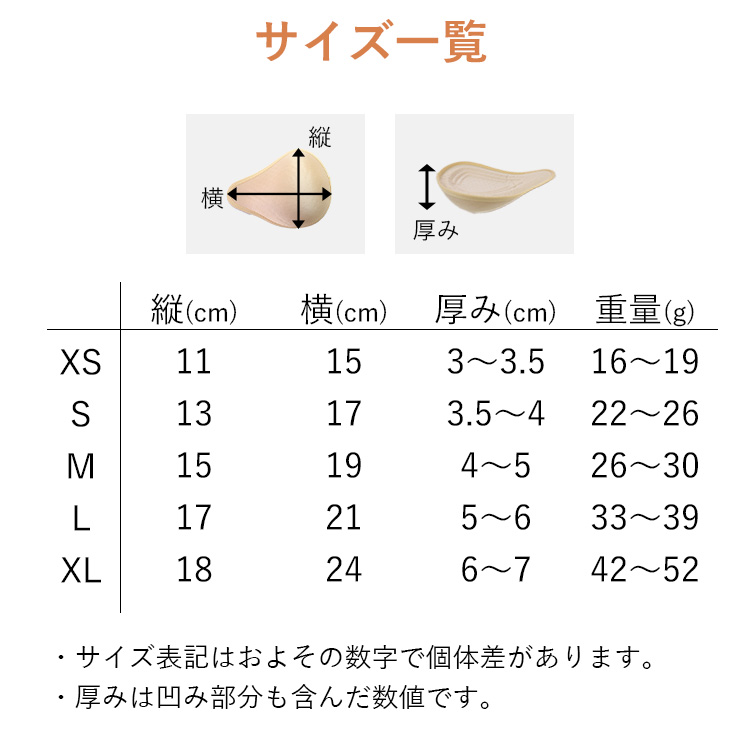 【送料無料】 乳がん用 軽量スポンジ 乳房パッド ロング フック付きカバー 2点セット XS S M L XL 右胸用 左胸用 胸パット No.25002C