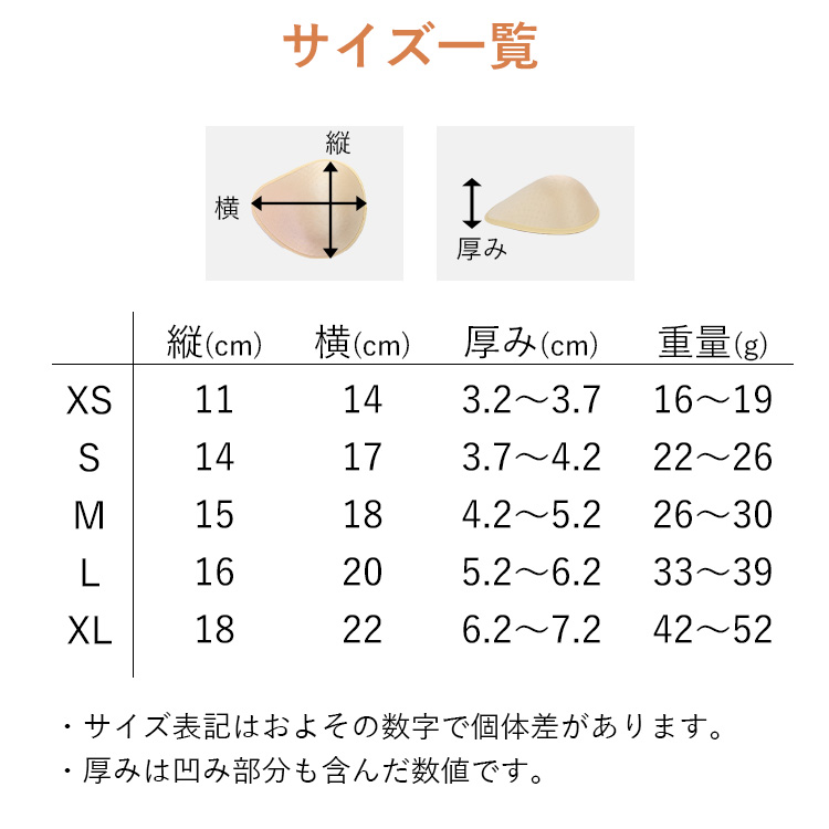 【送料無料】 乳がん用 軽量スポンジ 乳房パッド ショート フック付きカバー 2点セット XS S M L XL 右胸用 左胸用 胸パット No.25002B