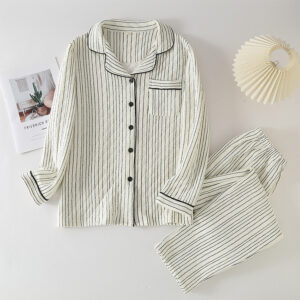 【送料無料】 コットン100% ニットキルト パジャマ 前開き 長袖 秋冬 レディース No.25301