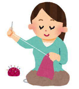 乳がん手術後に自分の胸パッドを自作するために布を縫っている女性のイラスト